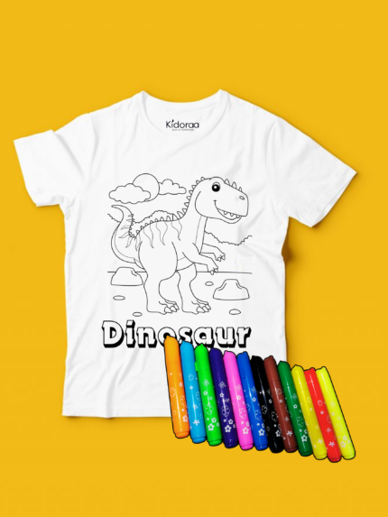 DinosaursWhite Printed T-shirt by Kidoraa (2-6 years)