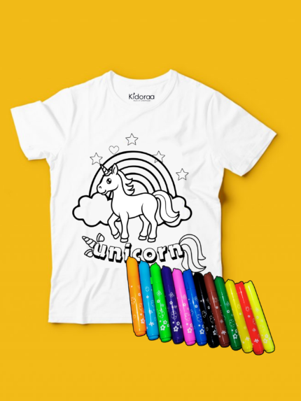 Unicorn White Printed T-shirt by Kidoraa (2-6 years)