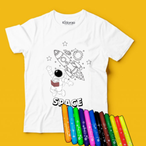 Space White Printed T-shirt by Kidoraa (2-6 years)