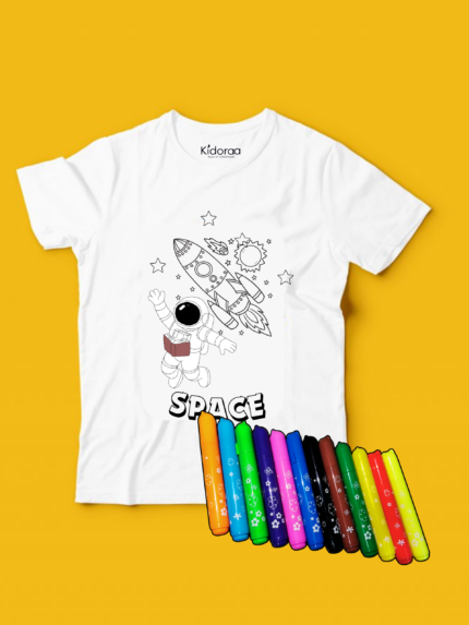 Space White Printed T-shirt by Kidoraa (2-6 years)
