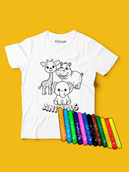 Animal White Printed T-shirt by Kidoraa (2-6 years)